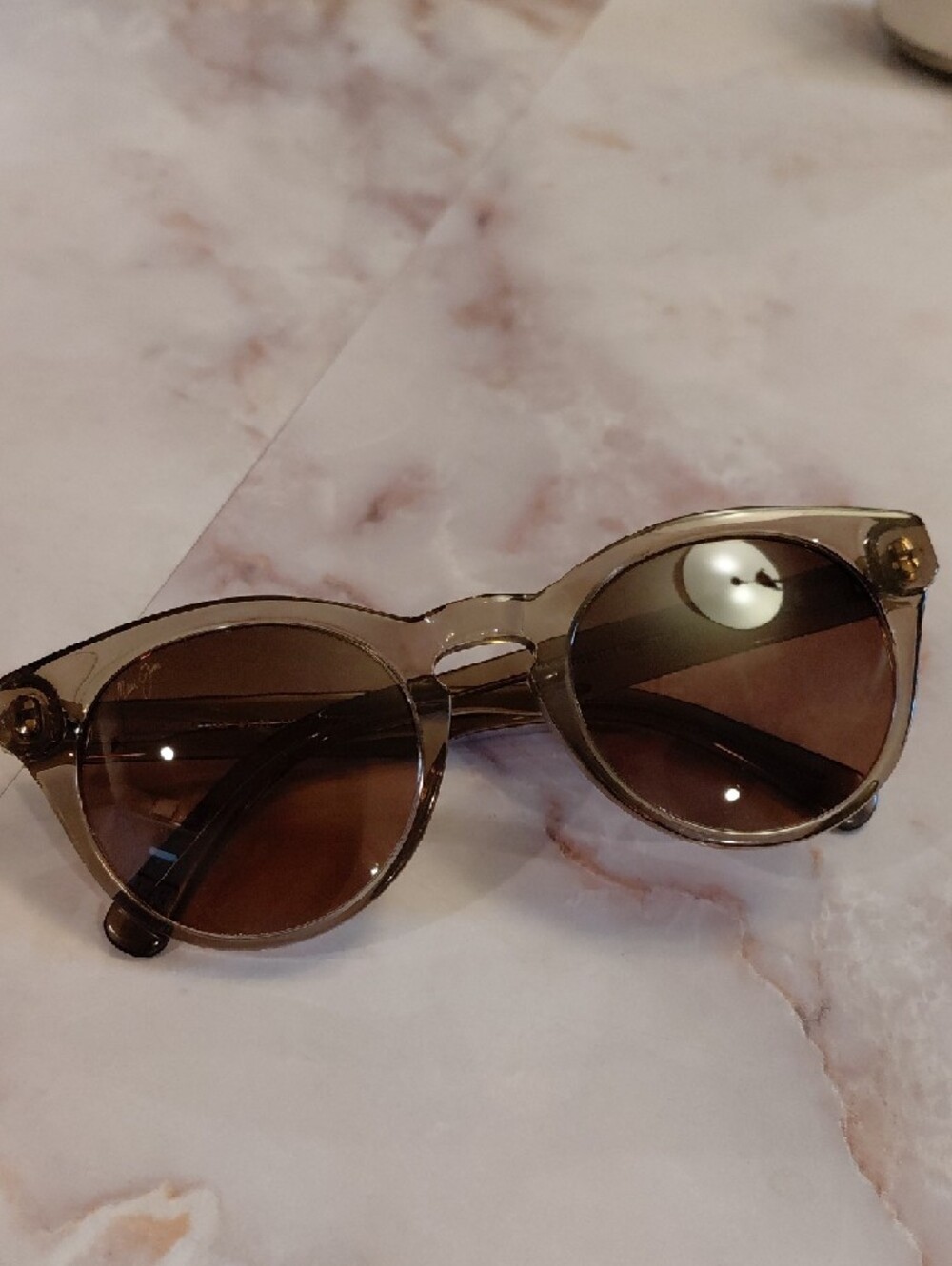 Maui Jim Round Sunglasses in Translucent Tan Frame with Brown Lenses - Picture 3 of 10